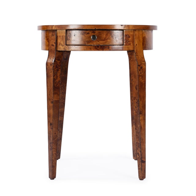 Brown Archer 20 in. W Round Burl Wood 1 Drawer Side Table, Traditional Burl For Sale - Image 8 of 11