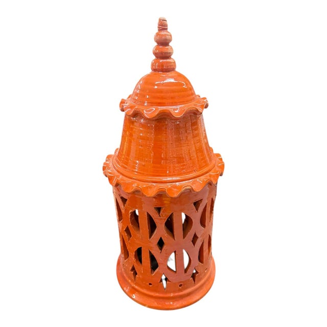 Moroccan Pottery Orange Lantern, Terracotta For Sale - Image 4 of 4