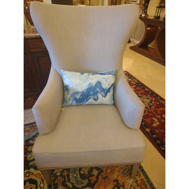 Global Views Discontinued Pair of Blue Marbled Pillows With Down Fill For Sale - Image 4 of 5