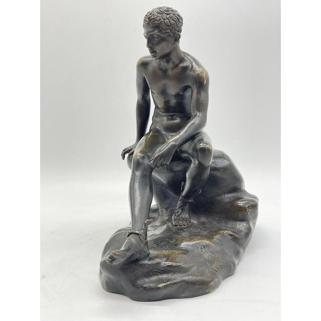 Metal Seated Athletic Youth, Bronze Sculpture For Sale - Image 7 of 18