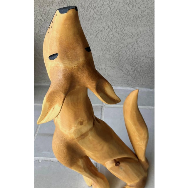 Circa 2000 Whimsical Hand Carved Folk Art Coyote by Santa Fe Artist Pete Ortega For Sale - Image 9 of 16