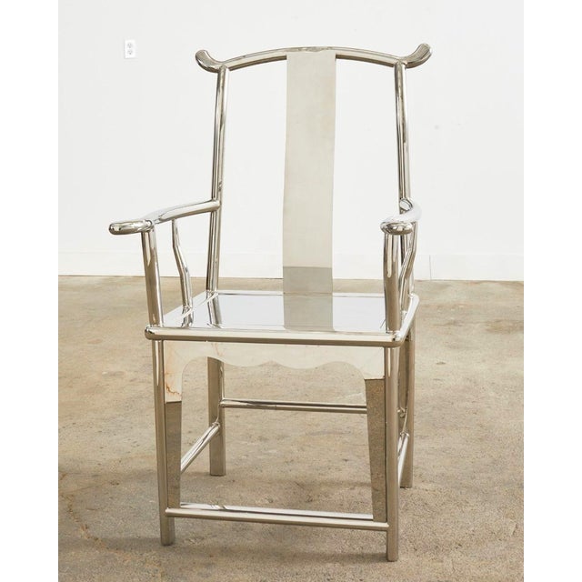 Vincent Wolf Stainless Steel Ming Style Official’s Hat Armchair For Sale - Image 10 of 10