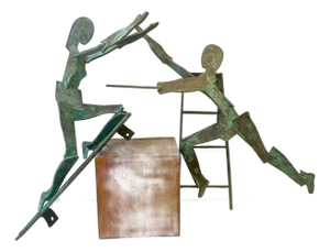20th Century Large Bronze Figurative Wall Hanging Sculptures - Set of 2