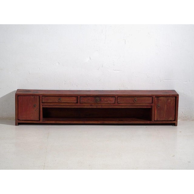 Low Antique Qing Dynasty Vermilion Gansu Sideboard For Sale - Image 6 of 12