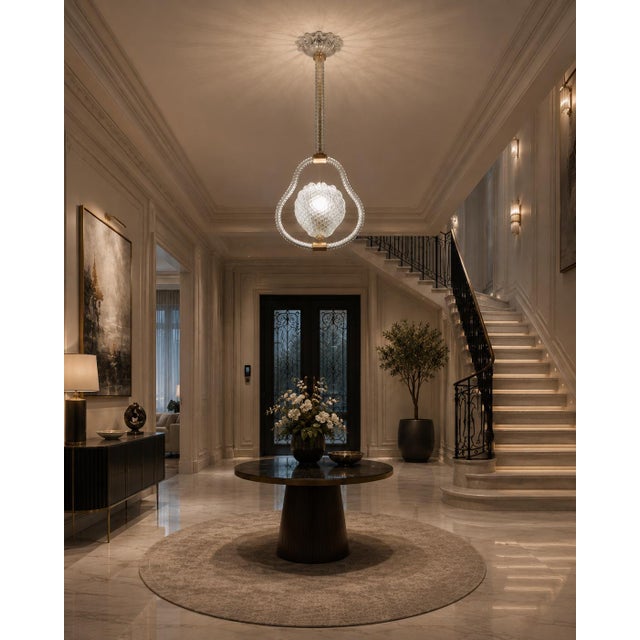 Art Deco 1950s Charming "Shell" Trasparent Murano Glass Chandelier by Barovier E Toso For Sale - Image 3 of 12