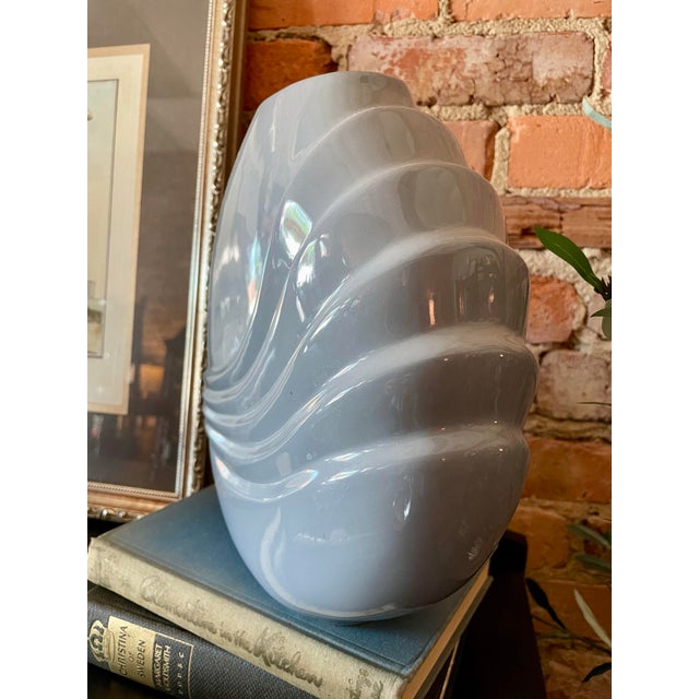Postmodern Vintage 1980s Postmodern Blue Ceramic Vase For Sale - Image 3 of 7