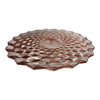 Vintage Pink Whitehall 1960s Glass Footed Cake Plate For Sale