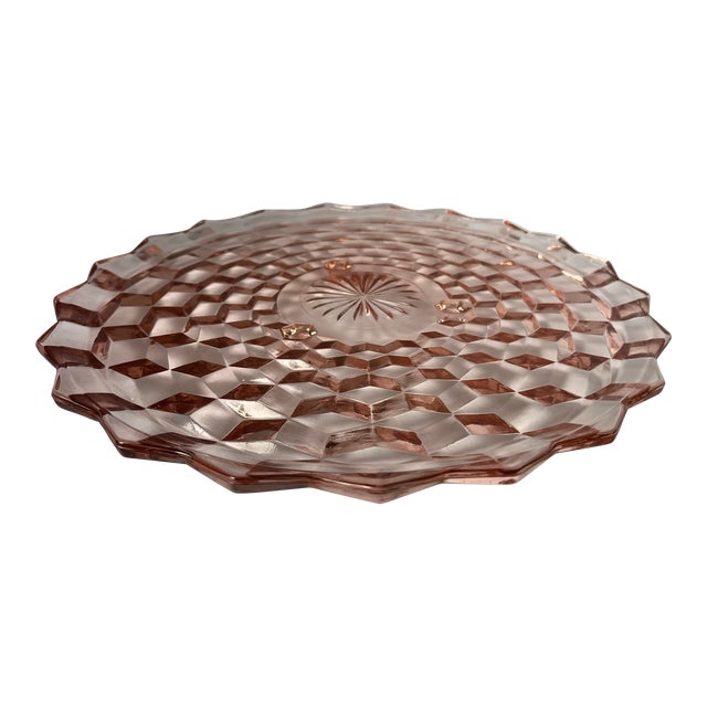 Vintage Whitehall Pink 1960s Glass Footed Cake Plate For Sale