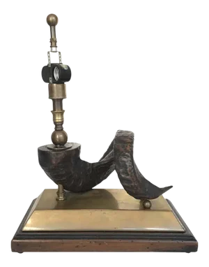 Wood Ram Horn on Brass Base Lamp