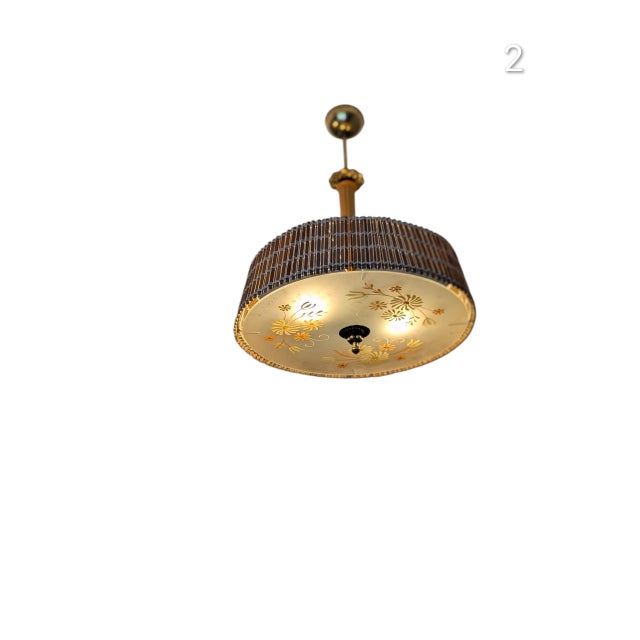 Pendant Lights attributed to Paavo Tynell with Hand-Painted Glass Diffusers attributed to Kyllikki Salmenhaara for Taito Oy, Finland, 1940s, Set of 2 For Sale - Image 17 of 18