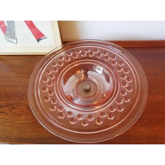 Pink 1930s Art Déco Fruit Bowl with Metal base and pink glass plate For Sale - Image 8 of 8