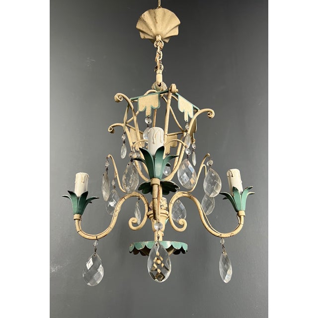 1940 Mid Century Modern Metal with Crystals Chandelier For Sale - Image 11 of 12