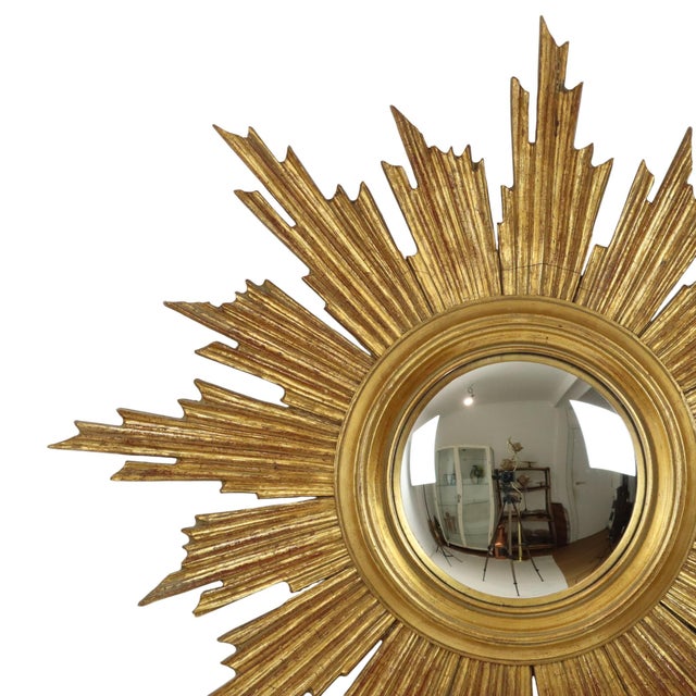 Large Sunburst Gold Leaf Sun Mirror by Deknudt, 1960s For Sale - Image 4 of 18