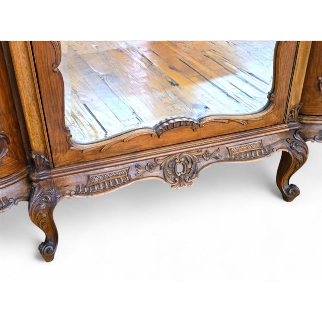Early 1900s Triple Width Walnut Louis XV French Style Armoire. For Sale - Image 12 of 18