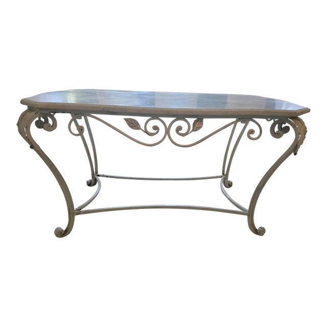 Vintage Hand Forged French Provincial Marble Top Coffee Table For Sale
