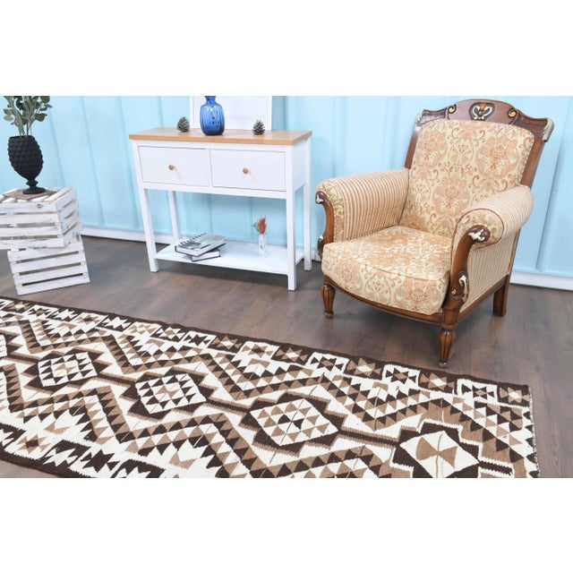 Vintage Turkish Oushak Handmade Wool Cotton White Runner Rug For Sale - Image 4 of 11