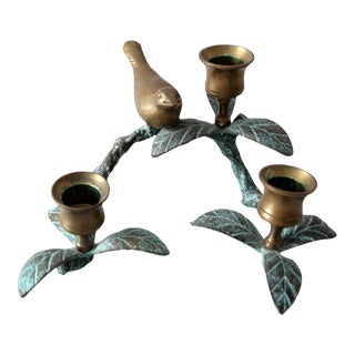 Vintage Brass Figurative Bird and Branch Candleholder For Sale