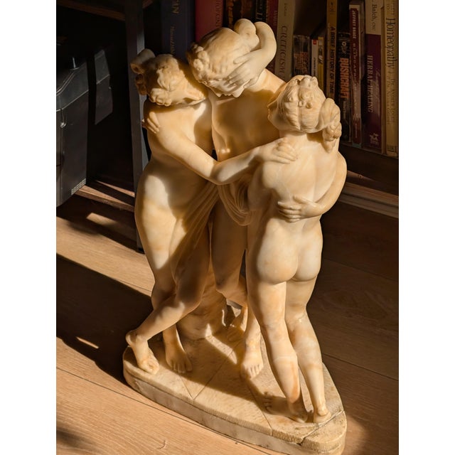 19th Century Italian Carved Alabaster Sculpture of the Three Graces After Canova - 23" For Sale - Image 10 of 13
