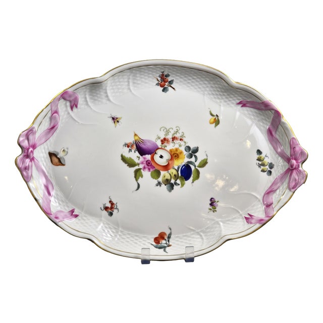 Antique Fruit Bouquet Porcelain Ribbon Tray from Herend, 1920s For Sale