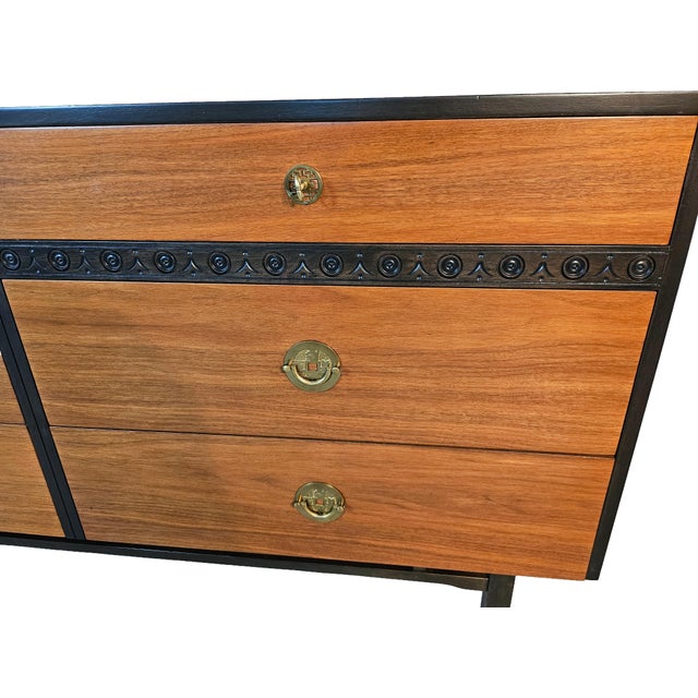 Brown Vintage Walnut Dresser With Brass Hardware, 1970s For Sale - Image 8 of 12
