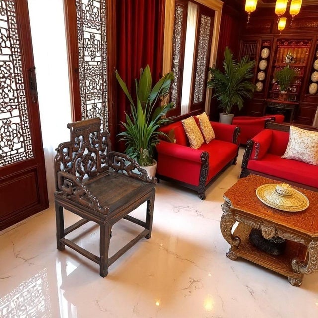 This stunning pair antique Chinese rosewood armchair was hand made and carved in the late 19th century. Intricate carvings...