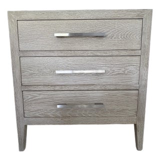Restoration Hardware French Contemporary Closed Nightstand in Whitewashed Oak Light Pewter For Sale
