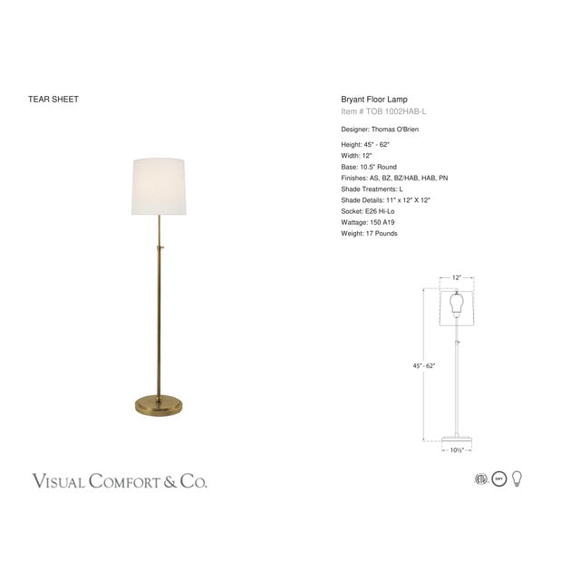 Thomas O'Brien by Visual Comfort Signature Bryant Floor Lamp in Hand-Rubbed Antique Brass with Linen Shade Designer:...