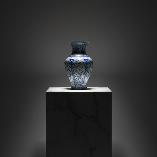 Ceramic Handmade Ceramic Vase (30cm) – Golden Horn “Halic” Spirals – Blue & White Iznik Decor For Sale - Image 7 of 7