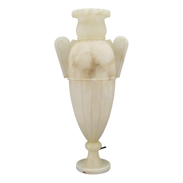 Neoclassical Style Alabaster Amphora-Shaped Table Lamp, 1930s For Sale