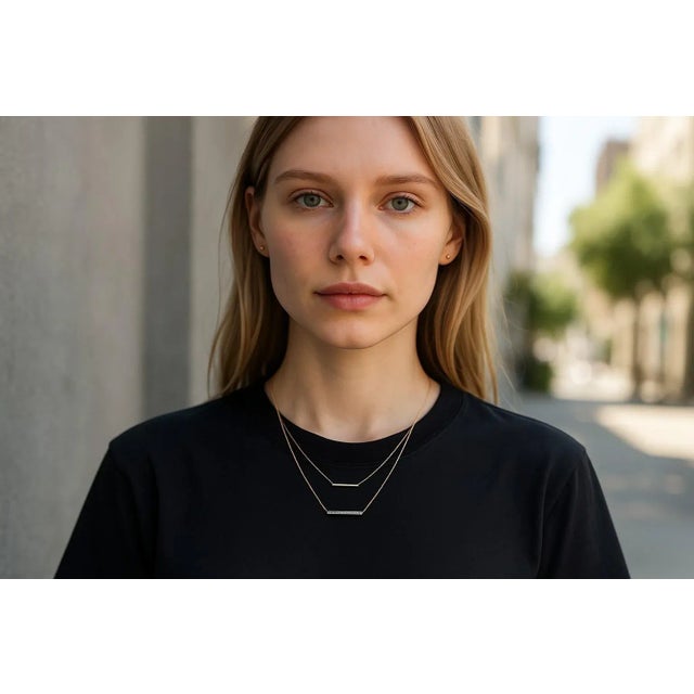 Modern 1990s 14k Yellow White Gold Delicate Diamond Bar Layered Necklace For Sale - Image 3 of 9