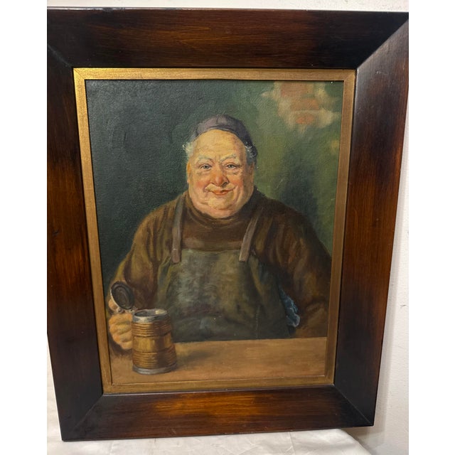 Vintage Original Realistic Monk With Stein Friar Religious Oil Painting on Board For Sale - Image 9 of 10