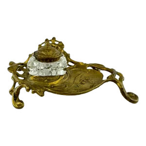 Vintage Early 20th Century Italian Brass and Crystal Ink Well