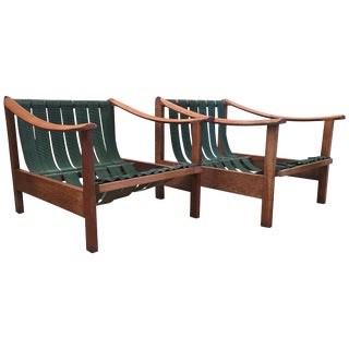 20th Century Vintage Danish Teak Armchairs With Straps and Cushions For Sale