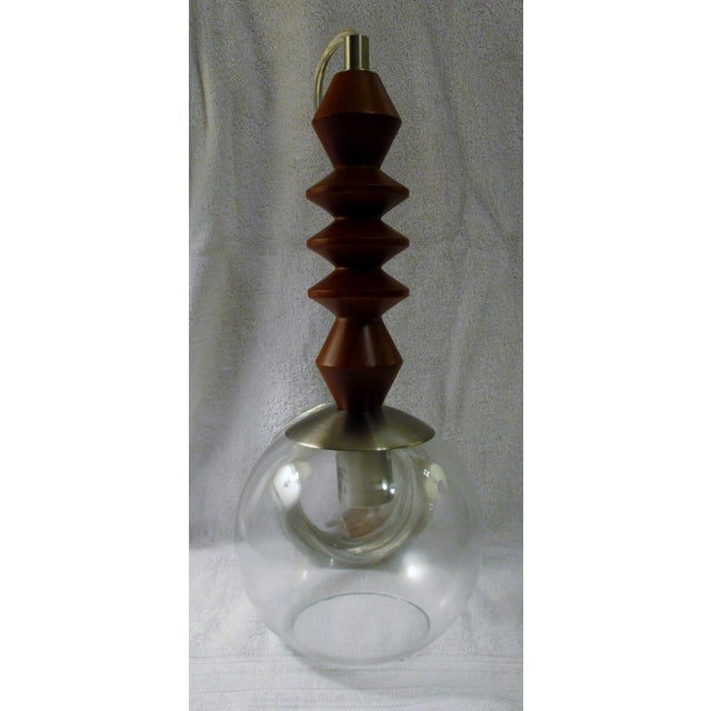 Vintage Intertek Hextra Threshold Pendant Light, Turned Wood Glass