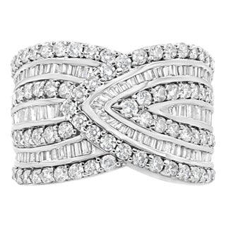 .925 Sterling Silver 2 3/8 Cttw Diamond Multi Row Overlay Band Ring ( J-K Color, I3 Clarity) - Ring Size 8 For Sale
