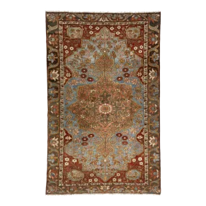 Persian Bakhtiari Wool Rug Handmade in Blue With Medallion Pattern