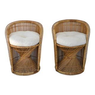 Mid-Century Woven Rattan Side Chairs - a Pair For Sale