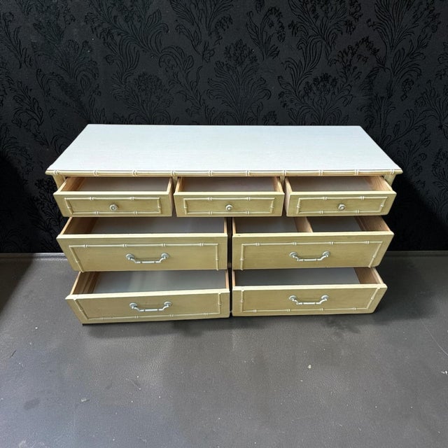 Beautiful vintage mid-century modern faux bamboo dresser by Thomasville Furniture, from their highly collectible and...