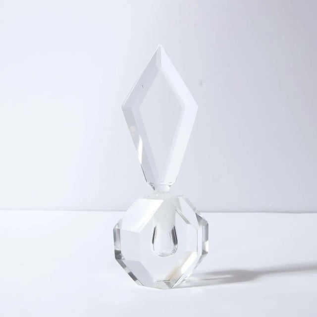 Glass 1940s Hollywood Regency Faceted Translucent Crystal Perfume Bottle For Sale - Image 7 of 10