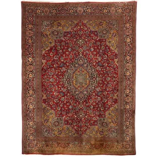 Red Antique Keshan Rug in Cotton and Wool For Sale - Image 8 of 8