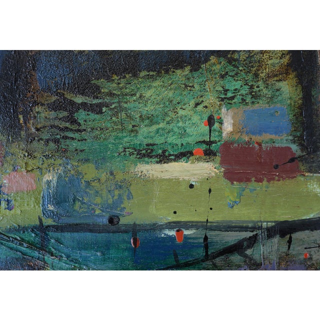 1960s Signed Mid Century Horizontal Abstract Painting For Sale - Image 12 of 15