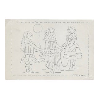 1943 Drawing of Three Girls by William Wood For Sale