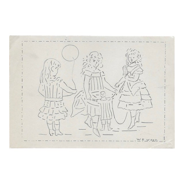 1943 Drawing of Three Girls by William Wood For Sale