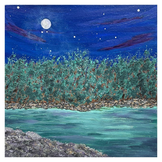 Moonlit 8x8 Original Acrylic Painting, Original Wall Art Decor - Unframed For Sale - Image 6 of 7
