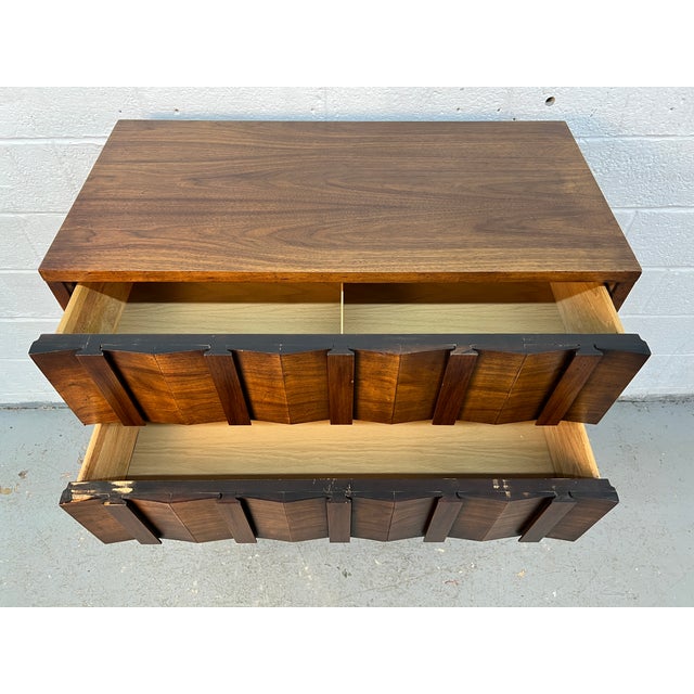 Brown Mid-Century Brutalist Walnut Highboy Dresser by Lane For Sale - Image 8 of 15