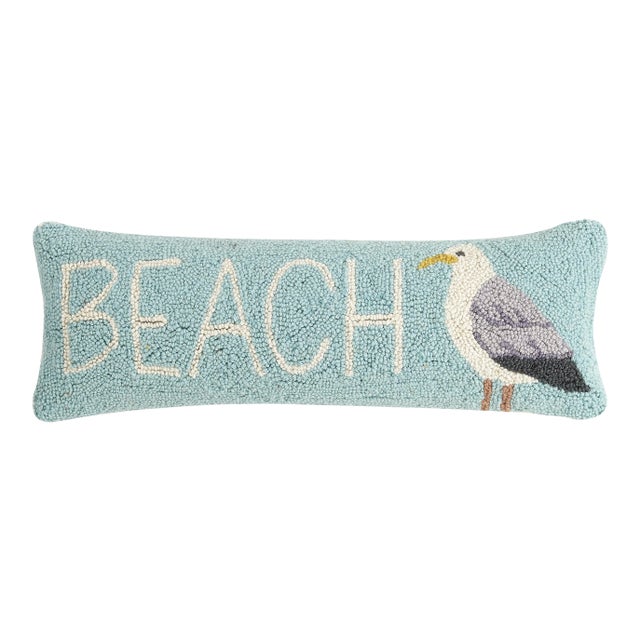 Beach and Seagull Hook Pillow, 8" x 24" For Sale