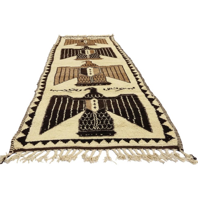 Tribal Vintage Kurdish Eagle Pictorial Rug Runner - 03'04 X 11'01 For Sale - Image 3 of 9