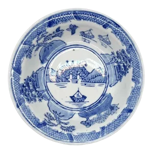 Early 20th Century Victoria Ironstone Flow Blue and White Chinoiserie Trinket Dish or Catchall Bowl