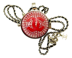 Chanel Red Ball Crystal Mirror Locket Necklace