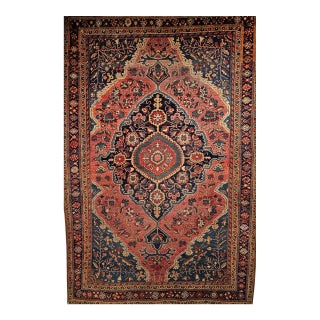 Vintage Persian Farahan Sarouk Rug, Hand-Knotted Wool, Floral Pattern, Rust Red & Blue, 5x7 For Sale